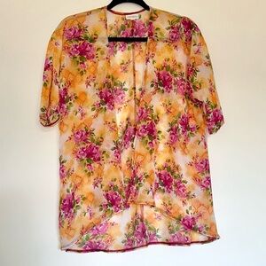 LuLaRoe Floral Kimono in Pink and Orange